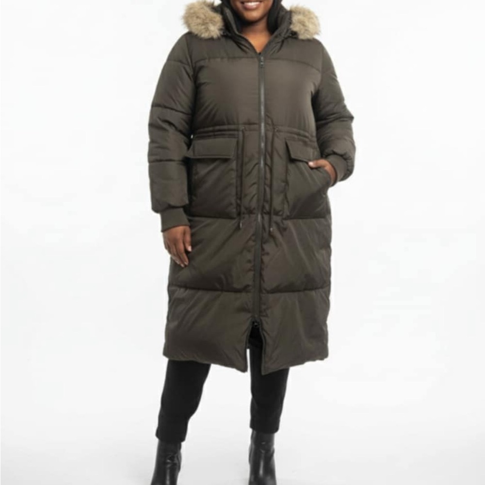 Topshop Women’s Dark Green Hooded Puffer Jacket